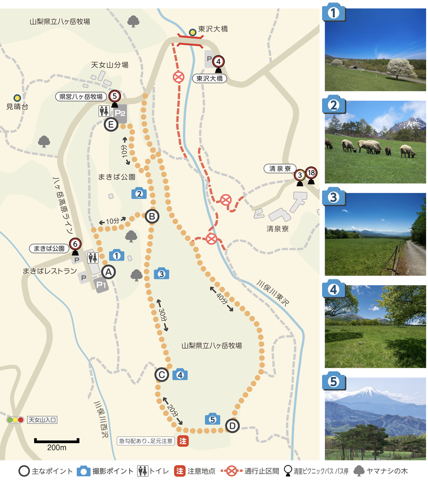 八ヶ岳牧場Bコーストレッキングマップ