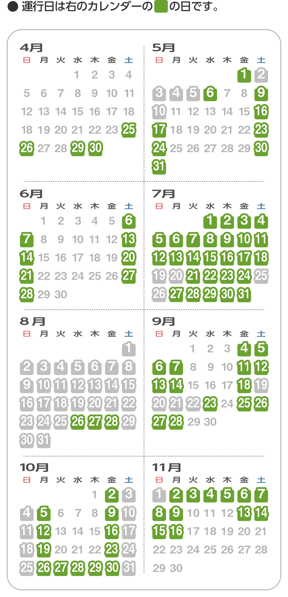 1台運行日カレンダー