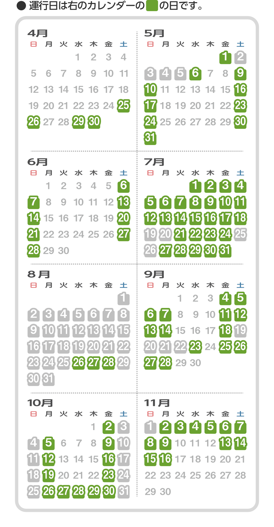1台運行日カレンダー